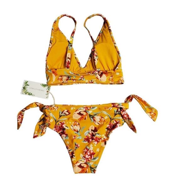 Chelsea & Violet Floral 2 Piece Swimsuit Size xs Bikini Top Side Tie Hipster - Picture 2 of 11